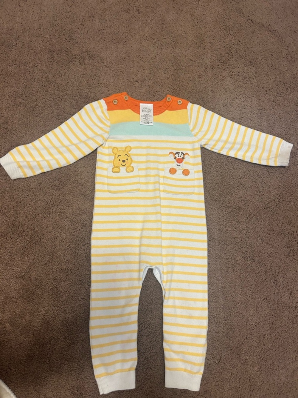 Striped Yellow Baby One-Piece Romper with Playful Patches